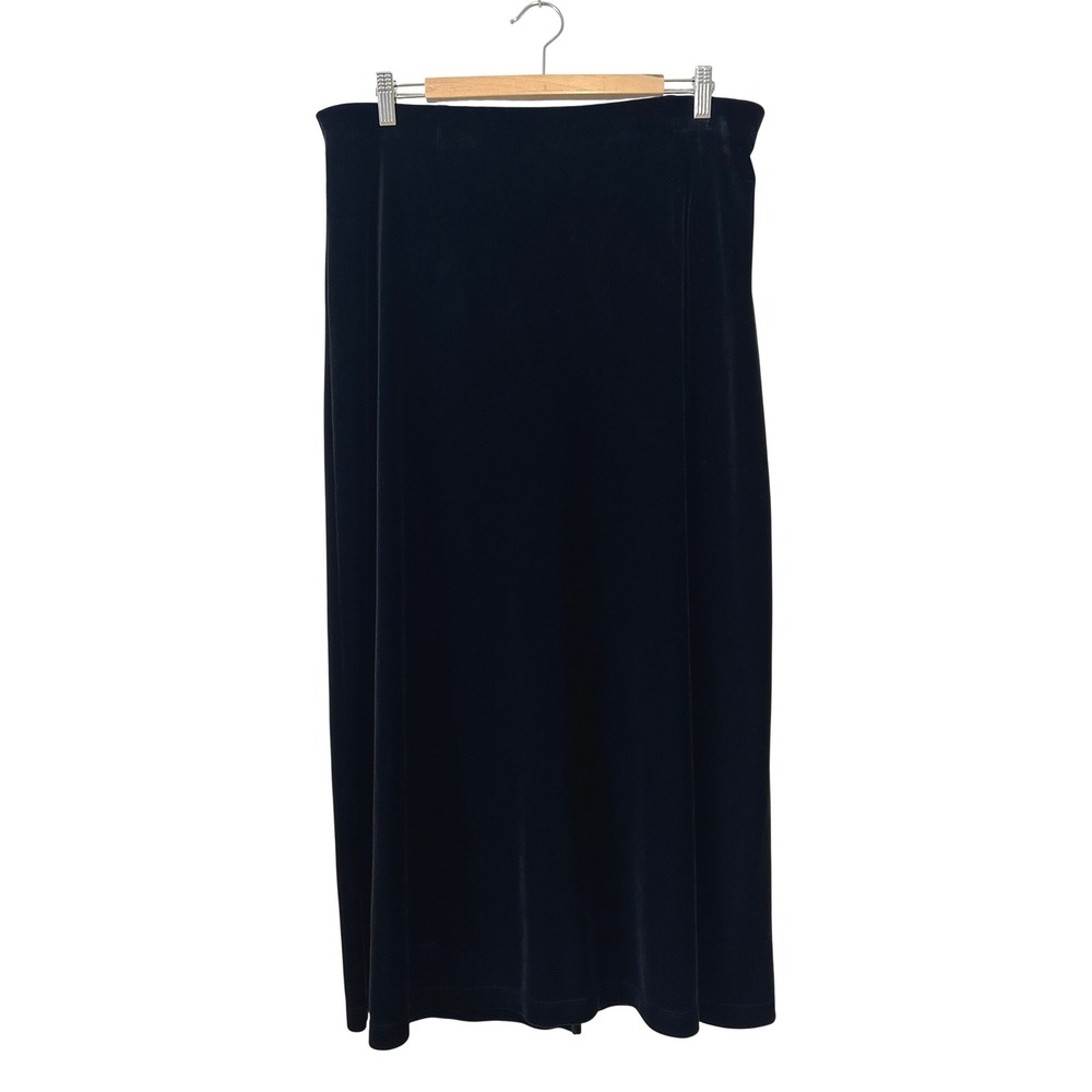 Vintage 90s Maxi Skirt Sz 18 Black Velvet Elastic Waist Back Slit Holiday Gothic